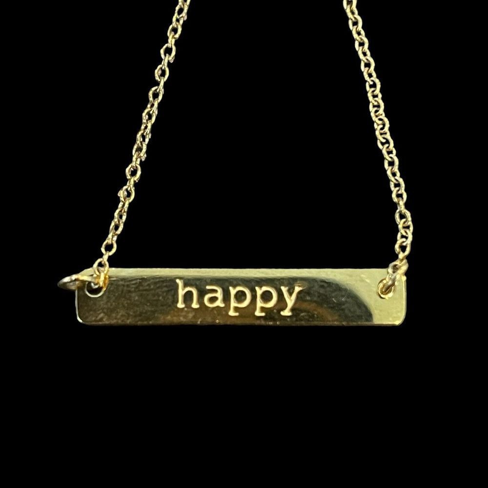 Jook and Nona “HAPPY” Gold Plated 18" Pendant Bar Necklace Inspirational Dainty